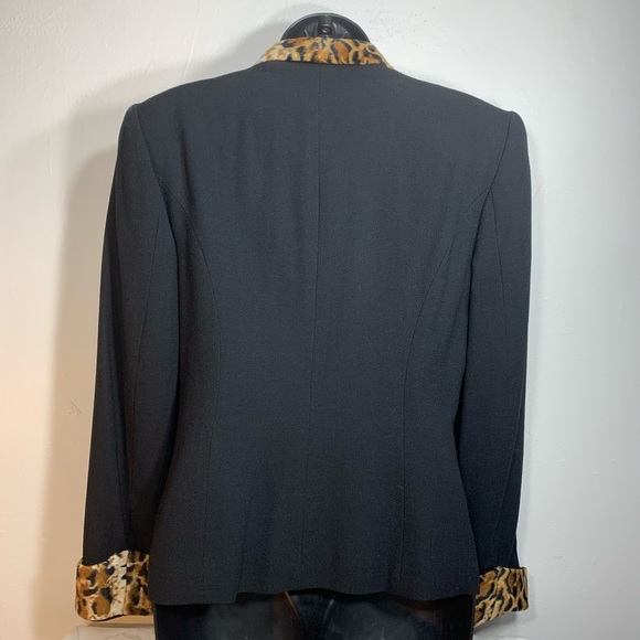 Black Wool Jacket leopard collar size 6 Vintage - Picture 2 of 9